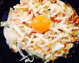 春キャベツとホタテのカルボ風お好み焼き作り方4写真
