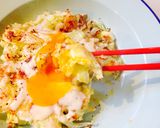 春キャベツとホタテのカルボ風お好み焼き作り方5写真