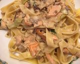 ネギと鮭、ポルチーニのクリームパスタ作り方8写真