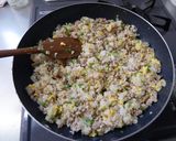 不器用ひき肉とねぎのガーリックチャーハン作り方3写真