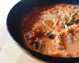 キャベツとほうれん草のトマたまスープ作り方4写真