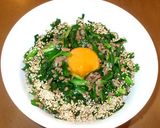 ニラ玉丼♪ニラ＋ひき肉＋卵＋残りご飯丼作り方6写真