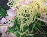 ランチ、夕飯に。菜の花とベーコンのパスタ作り方4写真