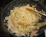 椎茸とアスパラとベーコンのクリームパスタ作り方8写真