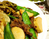 長芋と牛肉とさやえんどうの醤油炒め作り方5写真