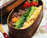すき焼きのタレで★簡単！牛肉の３色丼弁当作り方4写真