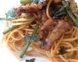 にんにくの芽と豚肉の焼き味噌パスタ作り方4写真