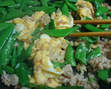 絹さやと挽き肉の玉子炒め✴作り方5写真