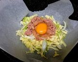 ツナとキャベツの巣ごもり　ペーパー蒸し作り方3写真