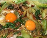 青梗菜と豚ひき肉の卵のっけ丼作り方4写真