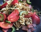 ゴーヤとトマトのペペロンチーノ焼きそば作り方3写真