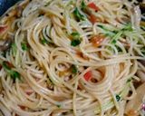 豆苗ﾄﾏﾄしめじパスタ作り方6写真