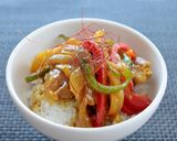 レンジで！新たまねぎと鶏もも肉のカレー丼作り方4写真