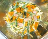 かぼちゃ新玉ねぎインゲンの温野菜サラダ作り方6写真