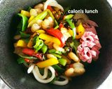 塩昆布で海老と3色ピーマンの*冷うどん作り方8写真