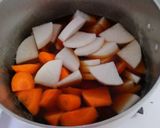 簡単！豚肉と根菜 蒟蒻と焼き豆腐の煮物！作り方2写真