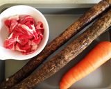 麺つゆで簡単な作り置き◇牛肉と牛蒡の金平作り方1写真