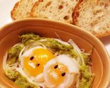 さけるチーズで巣ごもり卵☆バケット添え作り方4写真