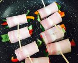お弁当にピーマン&パプリカのベーコン巻き作り方1写真