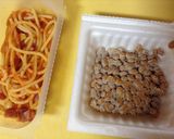 ナポリタンと納豆の油揚げつつみ作り方1写真