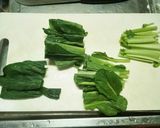 シンプル　小松菜の挽き肉炒め(塩味)作り方1写真