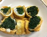 ほうれん草のおひたしをうす焼き卵でロール作り方5写真