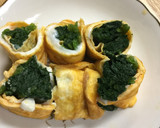 ほうれん草のおひたしをうす焼き卵でロール作り方5写真