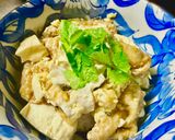 油揚げと絹豆腐の昆布生姜・卵とじ丼作り方4写真