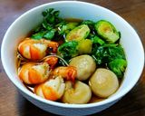 海老と芽キャベツの温かい蕎麦　発酵玉葱作り方10写真
