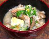 簡単🔰秋冬ポカポカ♨️カニと水菜ときのこの雑炊作り方6写真