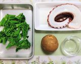 簡単夕飯主菜ブロッコリーとじゃがいも蛸バジル炒め作り方1写真