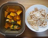 時短！蓮根・南瓜・もも肉の照り焼きホクカリ食感♪作り方1写真