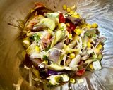 ナスと彩り野菜のクリチ梅ダシダハニー和え作り方13写真