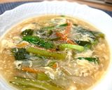 【簡単副菜】小松菜・ニラ・豆腐の和風卵スープ作り方6写真