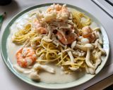 ブナピーと海老の柚子胡椒豆乳クリームパスタ作り方8写真