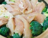 鍋の素●鶏肉とブロッコリー＆豆苗の緑鍋作り方1写真