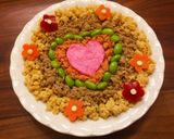 3色丼にプラス2色♡Wハートのそぼろ丼♡作り方5写真