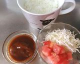 マグ丼(マグカップ丼ぶり)~ロコモコ風~作り方1写真