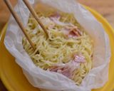 レンジでペーパー焼そばカルボ風作り方5写真