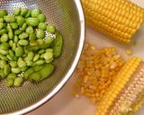 夏！トウモロコシ枝豆の酒入り炊き込みご飯作り方1写真
