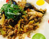 茄子とシメジ・ひき肉甘辛キムチ炒め作り方3写真