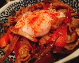 豚きんぴらごぼうの温玉丼♡作り方4写真