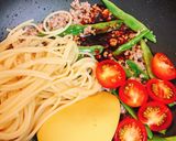いんげんと豚挽肉のオイスターソースパスタ作り方5写真