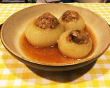 話題簡単★レンチン丸ごと玉ねぎの肉詰め作り方5写真