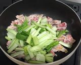 鰹節風味♪小松菜、豚肉のオイスター卵炒め作り方4写真