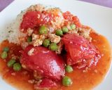 とろんとおいしい！トマトのひき肉あんかけ作り方5写真