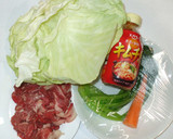 牛肉とキャベツとキムチの素の簡単野菜炒め作り方2写真