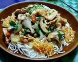 鶏とキノコの梅あんかけおろし蕎麦☆作り方5写真