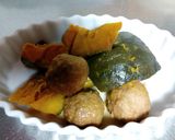 炊飯器で♪ミートボールとカボチャの煮物作り方2写真