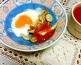 温泉卵のバジルきのこソースがけ作り方6写真